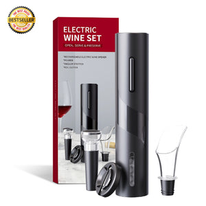 Electric Wine Bottle Corkscrew Opener Set w Foil Cutter,Pourer & Stopper