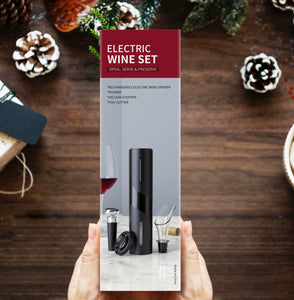 Electric Wine Bottle Corkscrew Opener Set w Foil Cutter,Pourer & Stopper