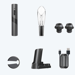 Rechargeable Wine Opener Electric Wine Bottle Opener 7-in-1 Wine Gift Set with Electric Vacuum Pump, Charging Station, Foil Cutter, Wine Aerator Pourer and 2 Wine Stoppers