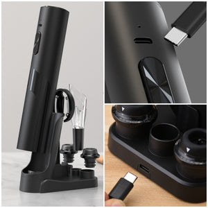 Rechargeable Wine Opener Electric Wine Bottle Opener 7-in-1 Wine Gift Set with Electric Vacuum Pump, Charging Station, Foil Cutter, Wine Aerator Pourer and 2 Wine Stoppers