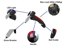 Load image into Gallery viewer, Car Cane Portable Handle with LED Flashlight, Glass Breaker &amp; Belt Cutter