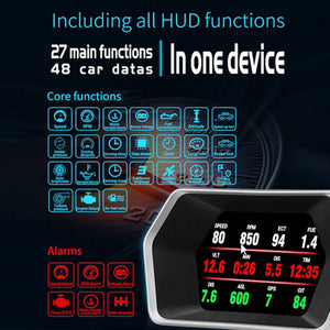Car OBD2 GPS Head Up Display Smart Digital Meter HD Digital Display Alarm System
