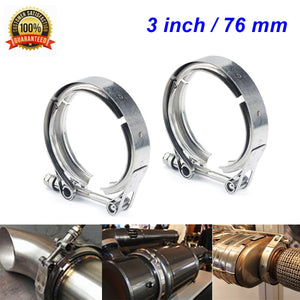 2pc Set Stainless Steel V-Band Clamp & Flange Kit for Turbo Downpipe Exhaust