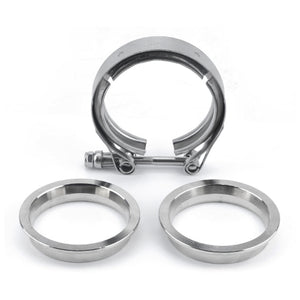 2pc Set Stainless Steel V-Band Clamp & Flange Kit for Turbo Downpipe Exhaust