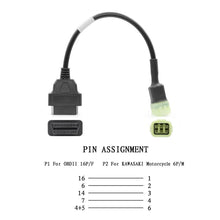 Load image into Gallery viewer, Diagnostic OBD2 Cable For Kawasaki Motorcycle 6 Pin to 16 pin Plug Adapter