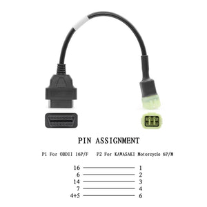 Diagnostic OBD2 Cable For Kawasaki Motorcycle 6 Pin to 16 pin Plug Adapter