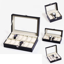 Load image into Gallery viewer, Black Leather Watch Display Case 3/6/10/12 Slots Storage Holder Box