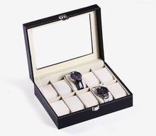 Load image into Gallery viewer, Black Leather Watch Display Case 3/6/10/12 Slots Storage Holder Box