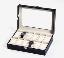 Load image into Gallery viewer, Black Leather Watch Display Case 3/6/10/12 Slots Storage Holder Box