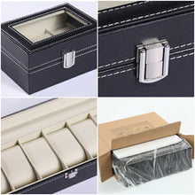 Load image into Gallery viewer, Black Leather Watch Display Case 3/6/10/12 Slots Storage Holder Box