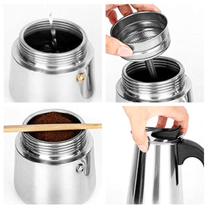 Stainless Steel Italian Espresso Coffee Stovetop Coffee Maker Moka Pot Percolator (2,4,6,9 Cup)
