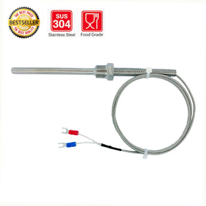 Waterproof J Type Thermocouple Sensors Stainless Steel Waterproof Probe with 100mm Length, 3/8”NPT Threads