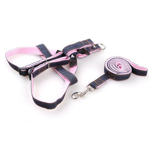 Adjustable Dog Pet Harness No Pull Nylon Denim Leash Set / Harnais pour chien réglable Pas de traction Nylon Denim Leash Set